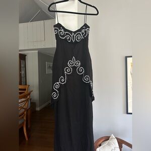 CD Greene black and white beaded long dress size 6
